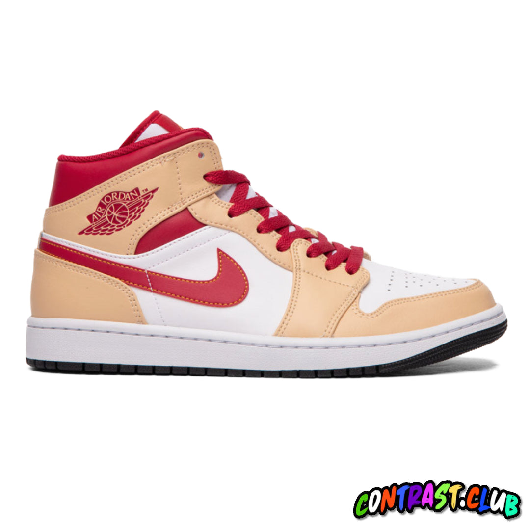 Jordan 1 Mid Light Curry Cardinal