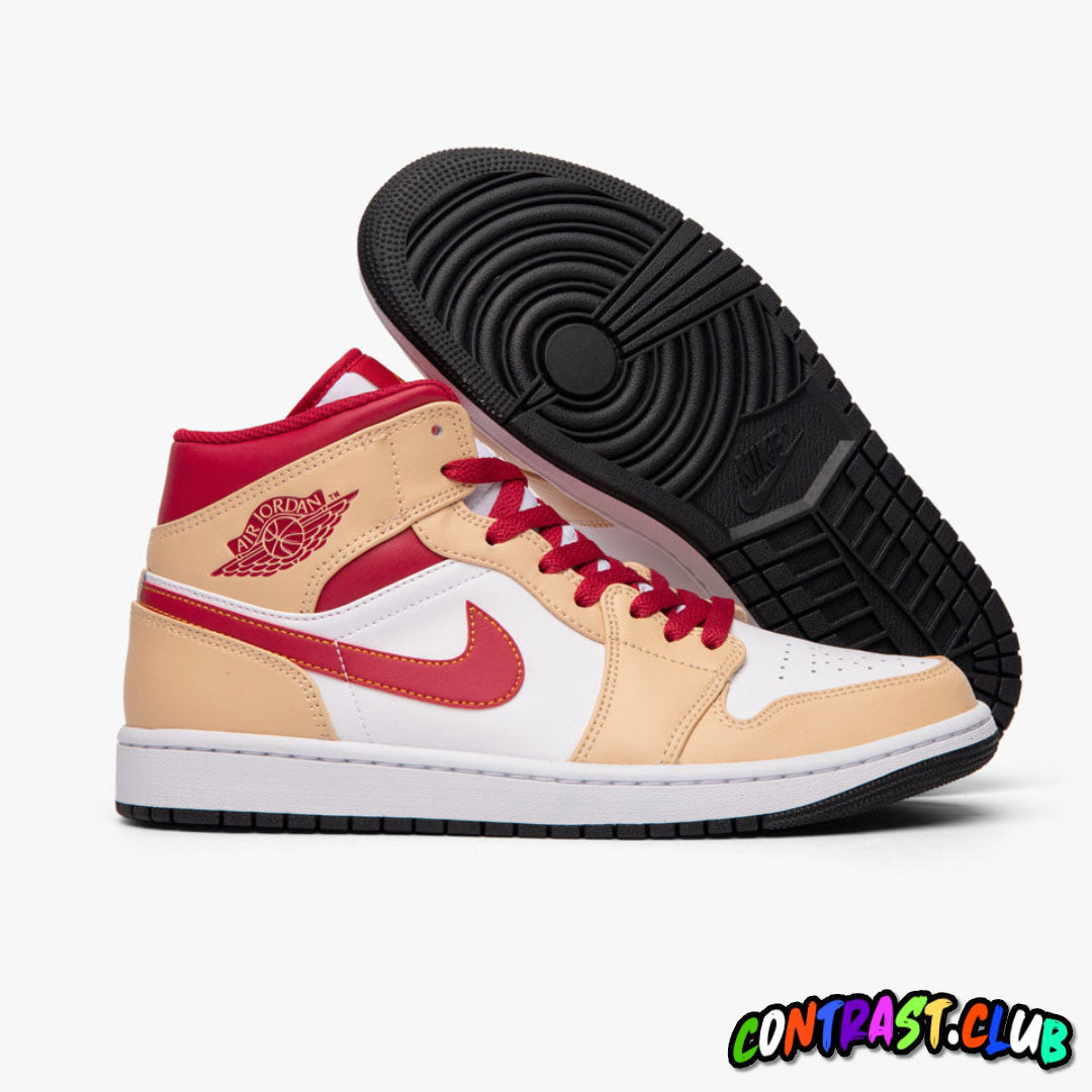 Jordan 1 Mid Light Curry Cardinal