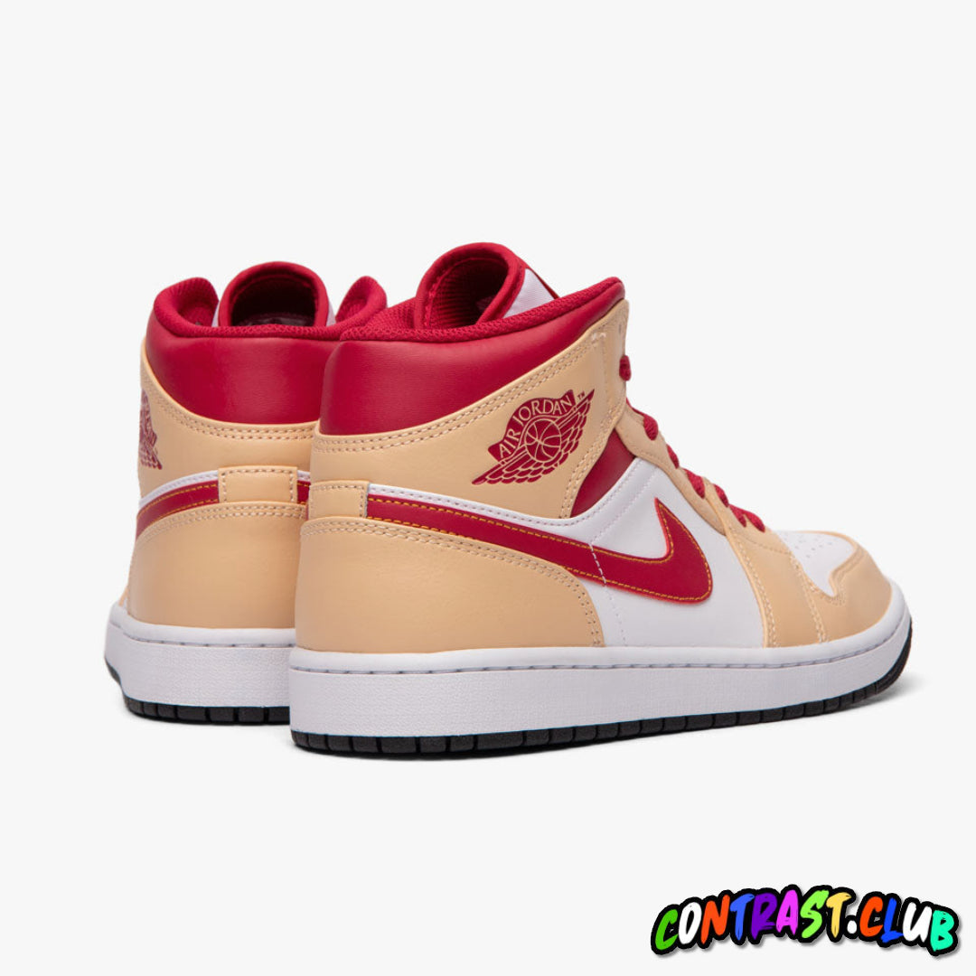 Jordan 1 Mid Light Curry Cardinal