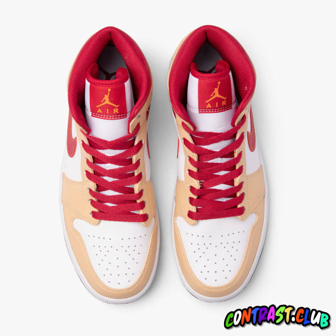 Jordan 1 Mid Light Curry Cardinal