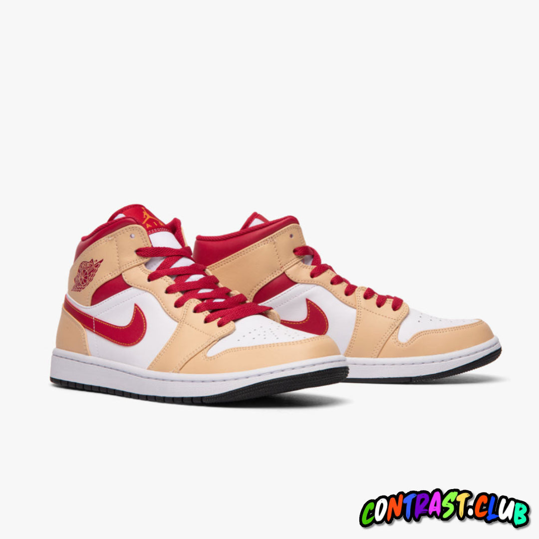 Jordan 1 Mid Light Curry Cardinal